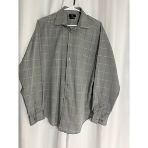 Calvin Klein Slim Fit Non Iron Dress Shirt Grey Plaid Mens L 16.5 34/35 MC0046